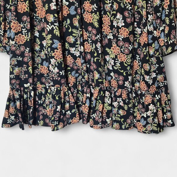 Vince Camuto Floral Print Babydoll Mini Dress M Black Multi Ruffle Fall Boho NWT - Picture 6 of 12